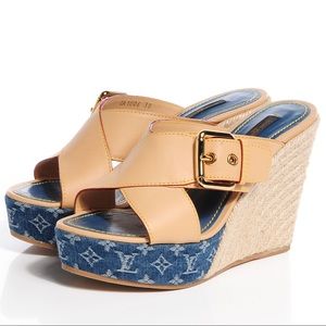 ❤️HOLD❤️Louis Vuitton Denim Leather Vachetta Wedge